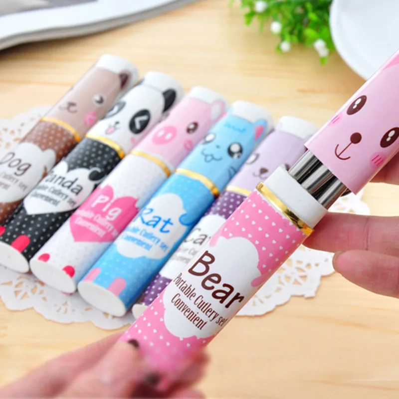 3 шт. столовые приборы из нержавеющей стали набор посуды вилка для студентов Kawaii