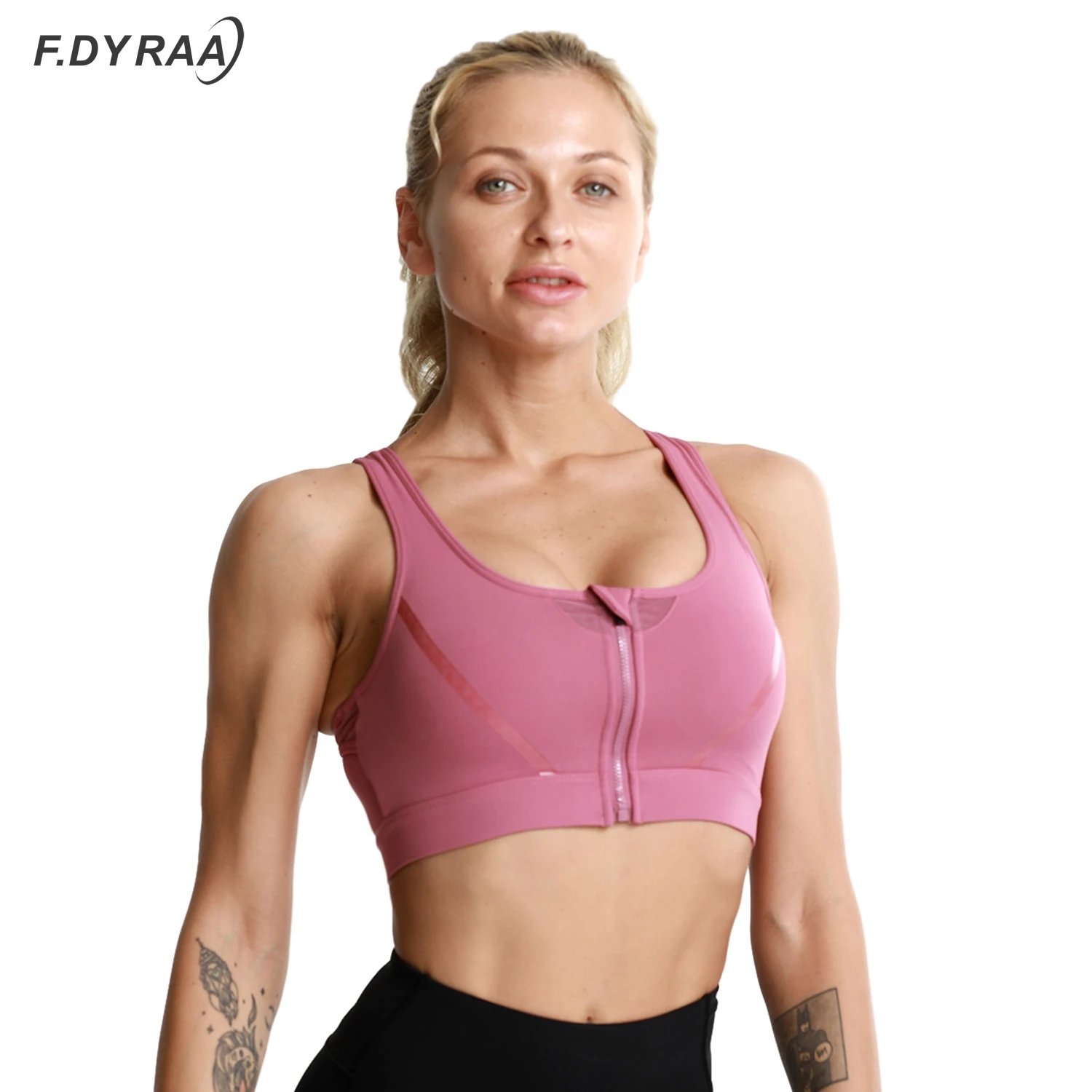 F.DYRAA женский спортивный бюстгальтер на молнии пуш ап с подкладкой противоударный