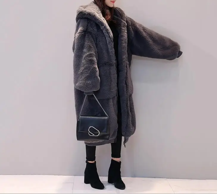 Искусственный Лисий мех длинное пальто Женская осенне-зимняя плюшевая кожаная