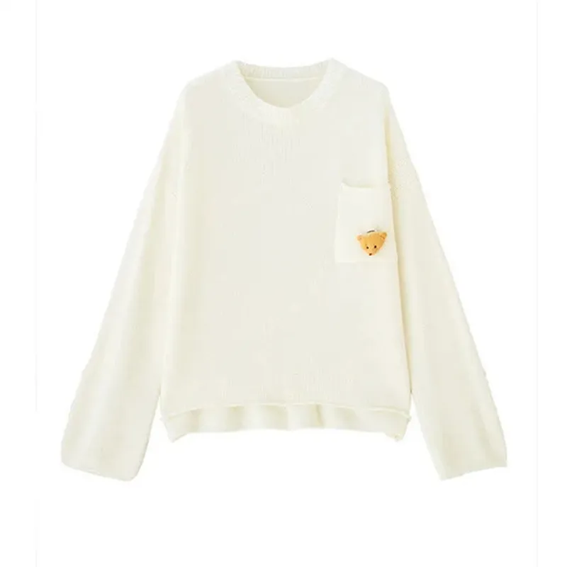 

Женский Однотонный свитер с круглым вырезом, длинными рукавами и карманами