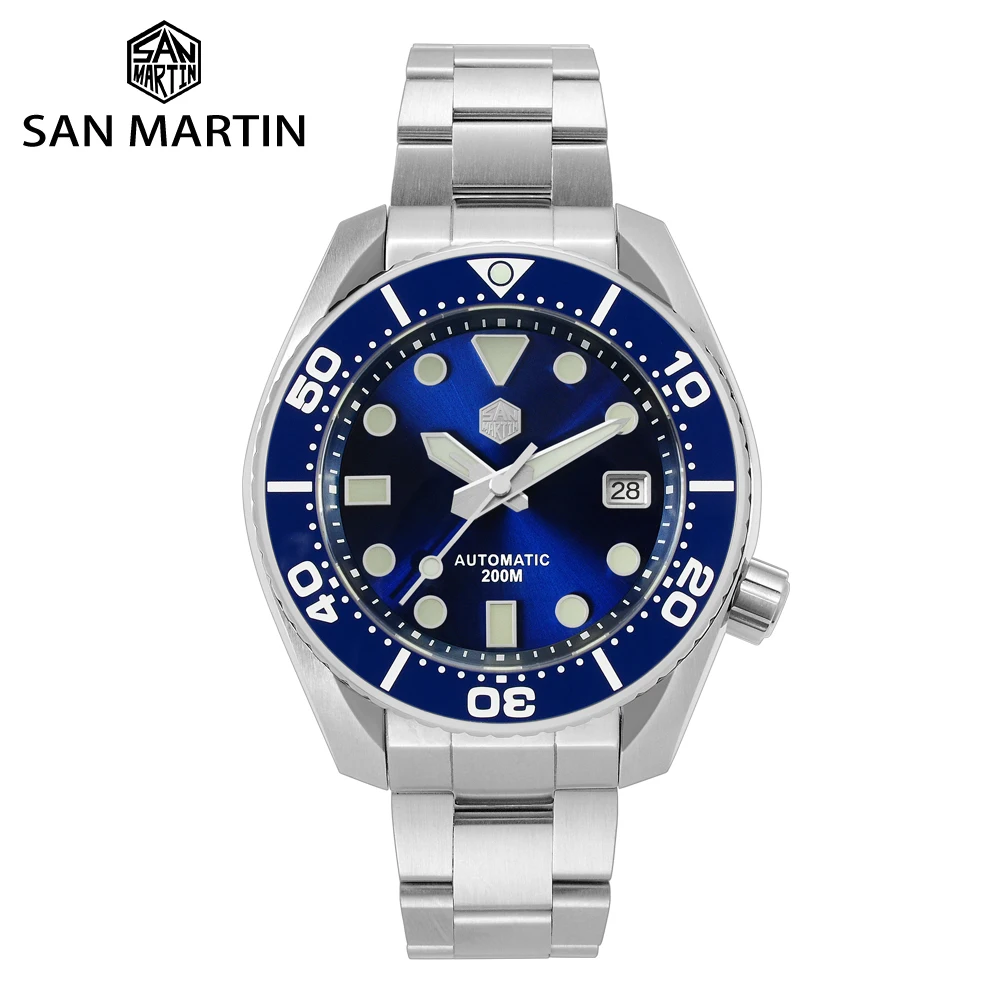 Мужские автоматические механические часы San Martin Diver MM200 NH35 роскошный сапфировый