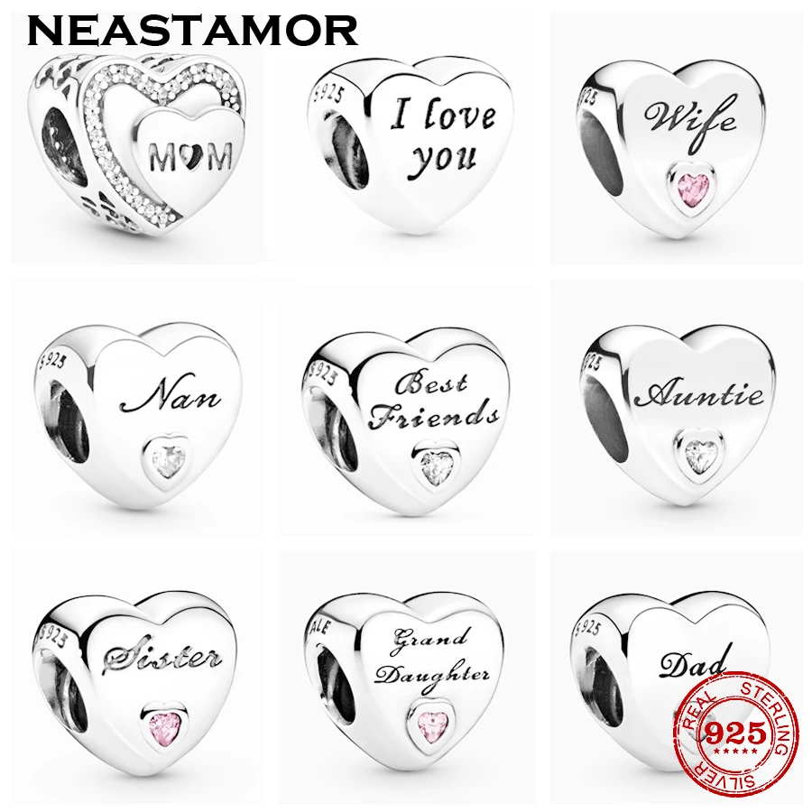 День матери серебряный цвет любовь жена папа мама бусины в виде сердечек амулеты