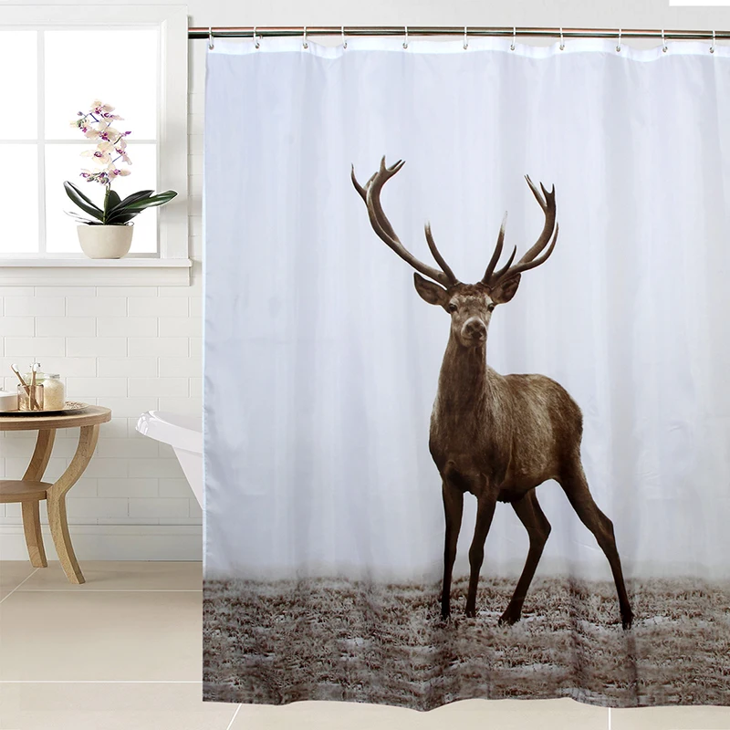 

Happy Tree Fabric Polyester Animal Deer Shower Curtain Waterproof Bathroom Curtain Reindeer Bath Curtain size 180x180cm