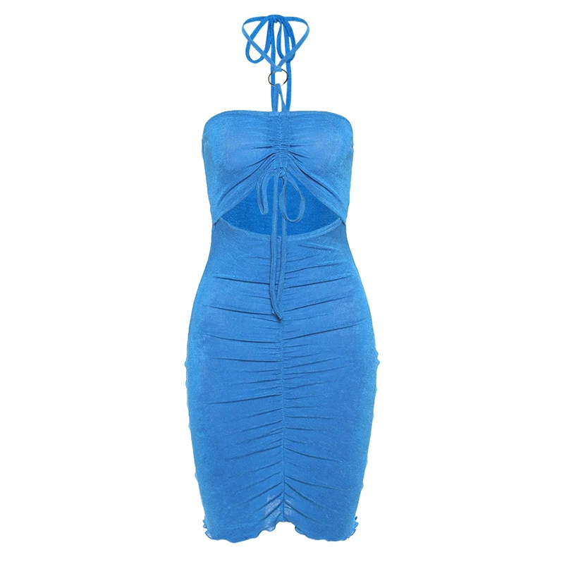 

2021 summer new women's dress with halter neck and neckline sexy hollowed out slimming navel bag hip dress women,Dress woman
