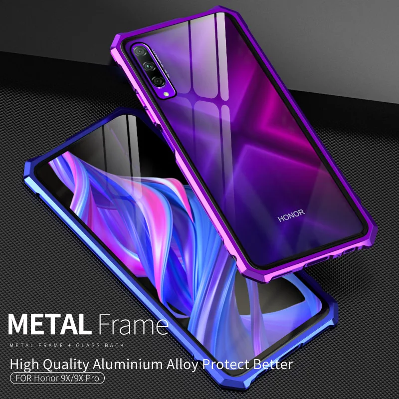 Для huawei Y9S чехол из прозрачного закаленного стекла металлическая Рамка Жесткий