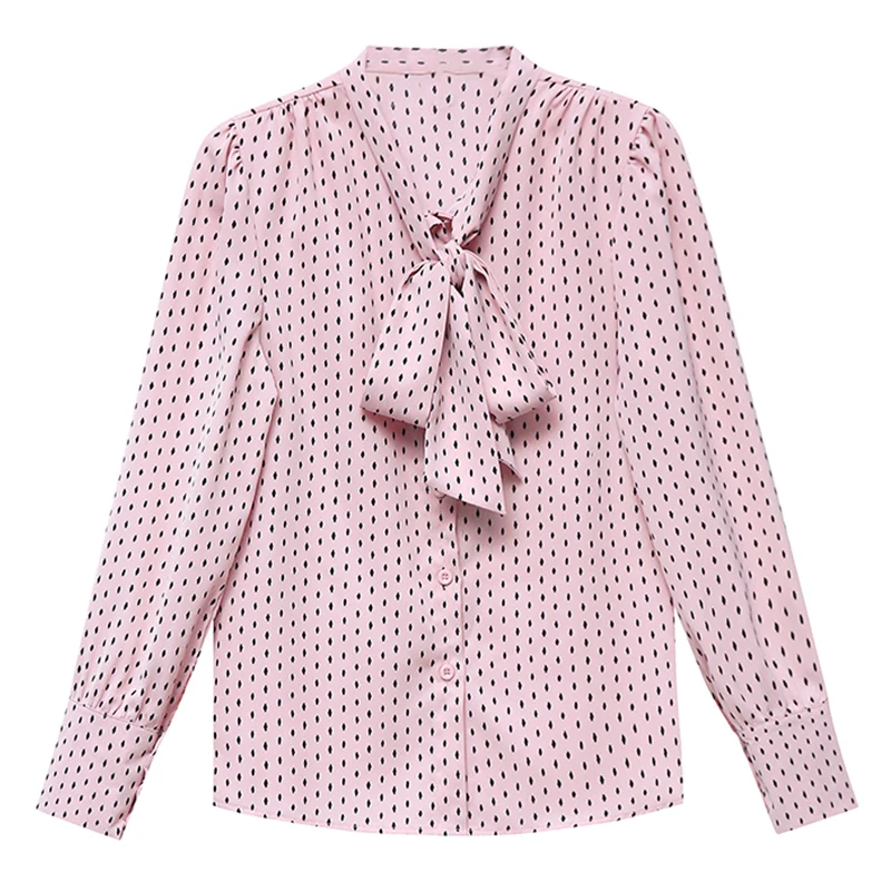 

Women's Spring Elegant Chiffon Print Bow Work Shirt OL Lady Long Sleeve Casual Basic Blouse Top Blusa