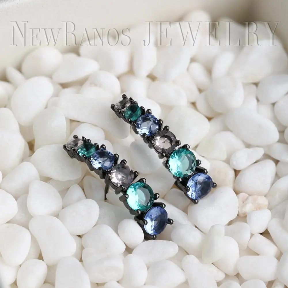 Разноцветные серьги каффы Newranos круглые гвоздики с кристаллами и камнями клипсы