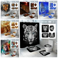 animals printed lion tiger cat phoenix bath curtains waterproof polyester toilet washable rug bathroom shower curtain with hook