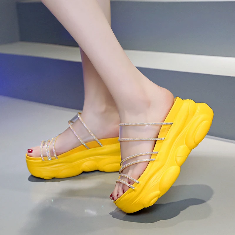 Высота каблука 9 см/3 дюйма Шлепанцы на танкетке Модная обувь Женская плоской