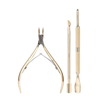 3pcsset stainless steel gold nail cuticle scissors pushers dead skin remover cutter nail art manicure tools pedicure tools kit