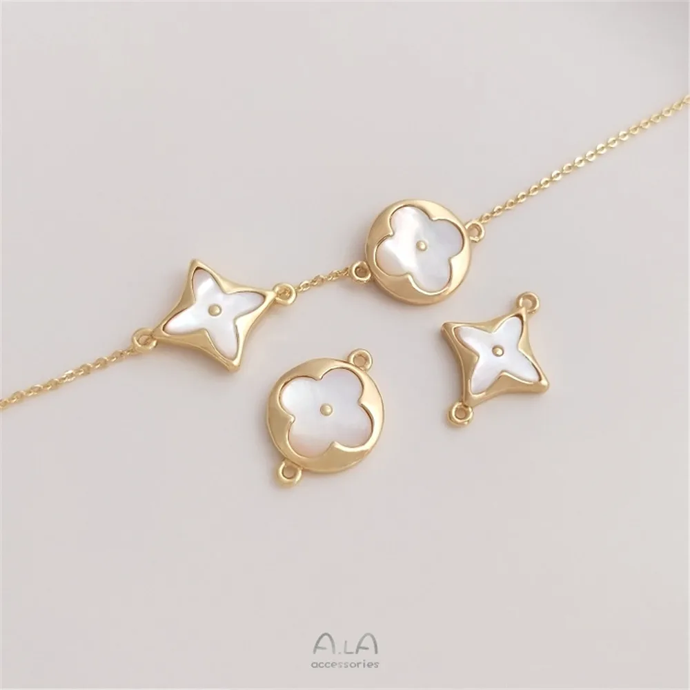 

14K Gold Color seashell double hanging accessories geometric circular diamond lucky grass DIY bracelet jewelry