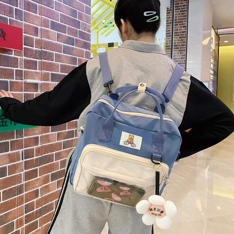Милый мультяшный рюкзак с принтом этикеток подвеской и прозрачным передним