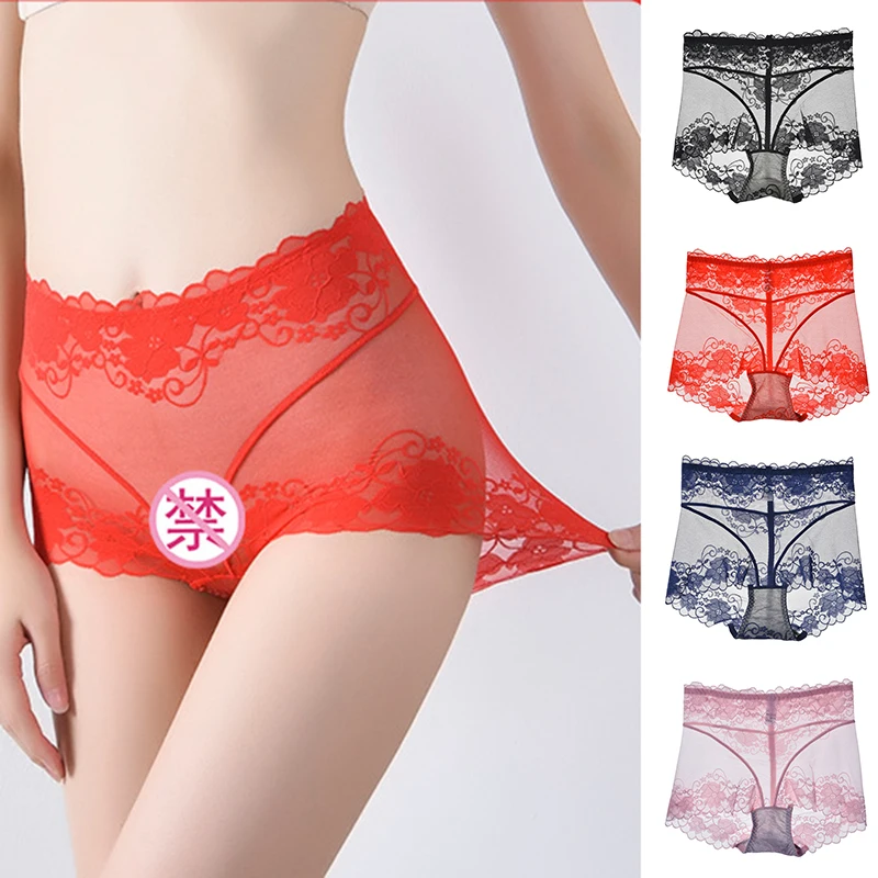 

Women Panties Sexy Lace Underwear High Waist Briefs Knickers Mesh Floral Lingerie Female Seamless Briefs Underpants Plus Size
