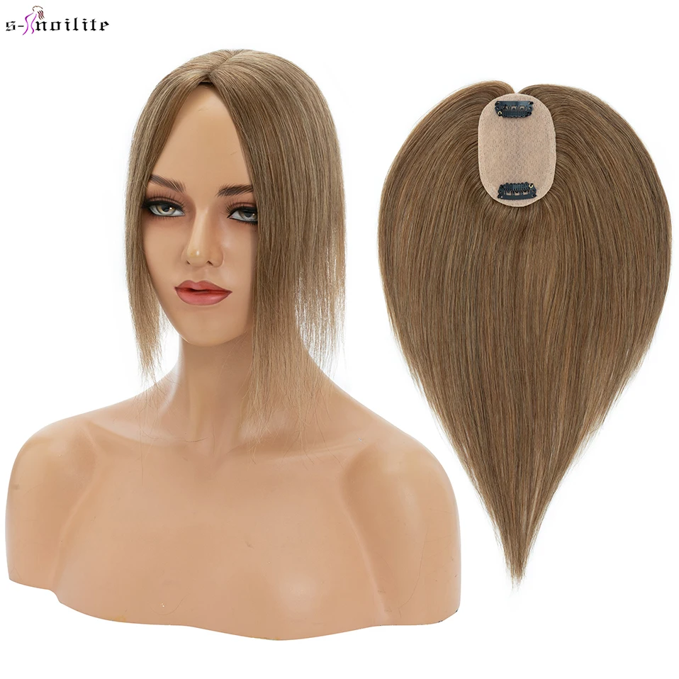 

S-noilte Hair Toppers 6x9cm Women Topper Hair Clips Natural Hair Wig 100% Human Hair For Women Silk Base Clip In Hair Extensions
