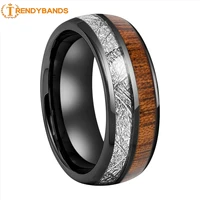 mens womens black tungsten carbide engagement rings wedding band meteorite and wood inlay domed polished shiny comfort fit