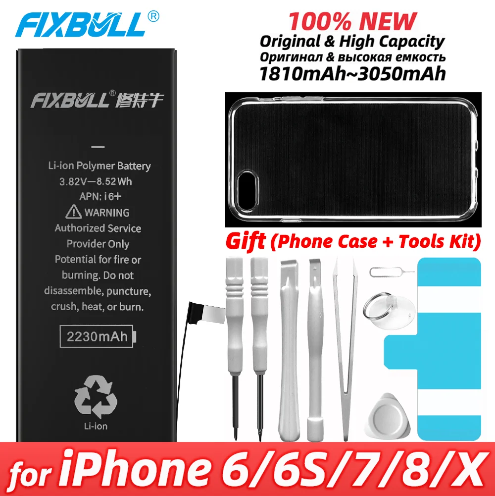 Аккумулятор для телефона FIXBULL высокой емкости для Apple iPhone 6 6S 7 8X6s, сменный аккумулятор, литий-полимерные батареи для iPhone6 iPhone6s