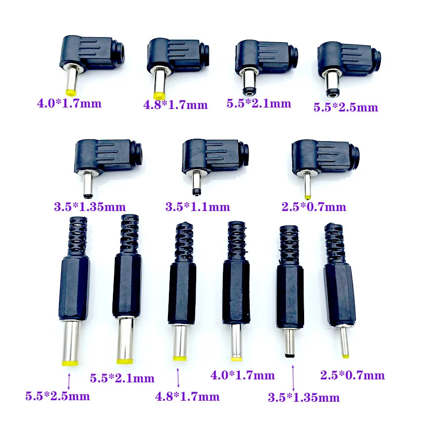 

2/10x DC Male Jack Power Plug Connector Adapter 3.5x1.35mm 4.0x1.7mm 4.8x1.7mm 5.5x2.1mm 2.5 Male jack Socket Adaptor audio CCTV