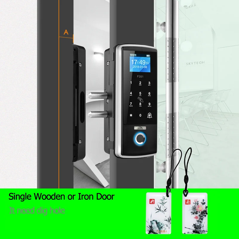 Single Iron Wooden Smart Door Fingerprint Lock Electronic Digital Gate Opener Electric RFID Biometric finger print security Glass Password Card - Цвет: Single Iron Wooden