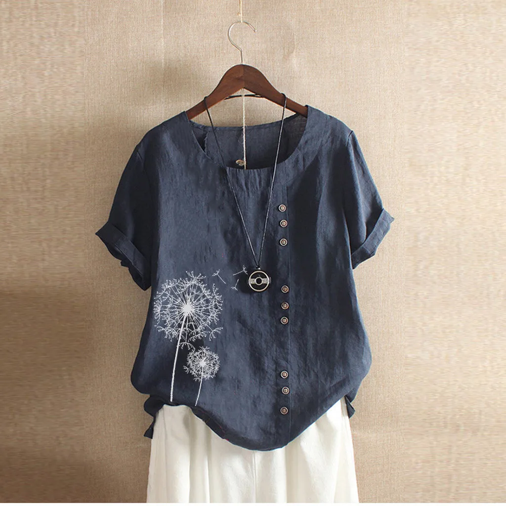 5XL Women Loose Button Plus Size Print Boho Tanic Shirt Casual o neck fashion new summer autumn hot Blouse Tops clothes