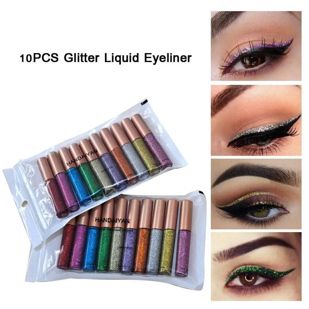 

10pcs Liquid Eyeliner Shiny Diamond Liquid Eyeliner Makeup 10 Colors Comestics Tools Easy To Wear Eye Liner Silky