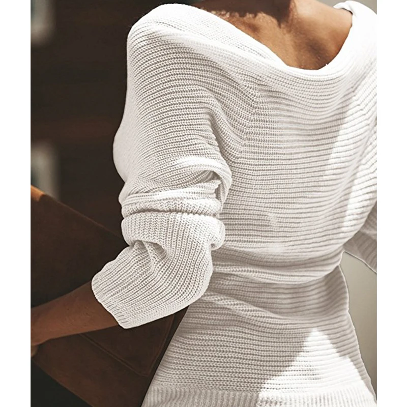 Сексуальный свитер с v-образным вырезом и длинным рукавом открытыми плечами