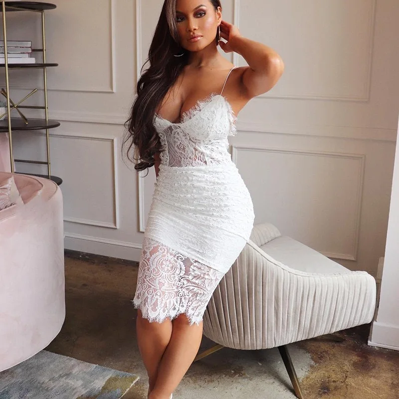 Женское сексуальное кружевное до колена черное белое Бандажное Платье женское