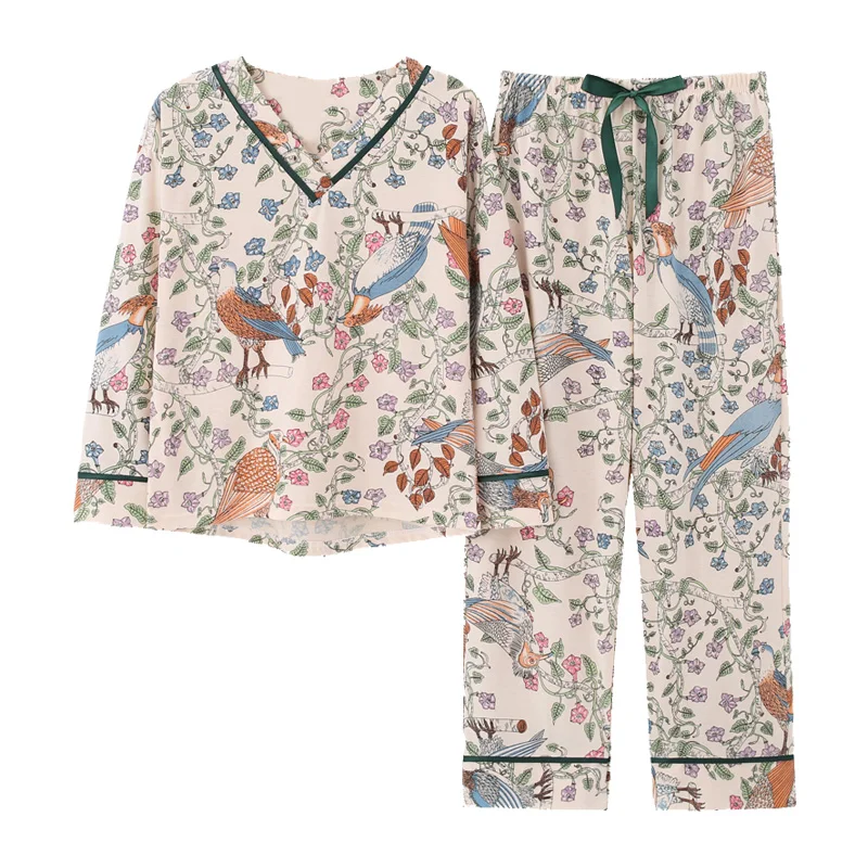 Женский пижамный комплект с длинным рукавом хлопковый в национальном стиле