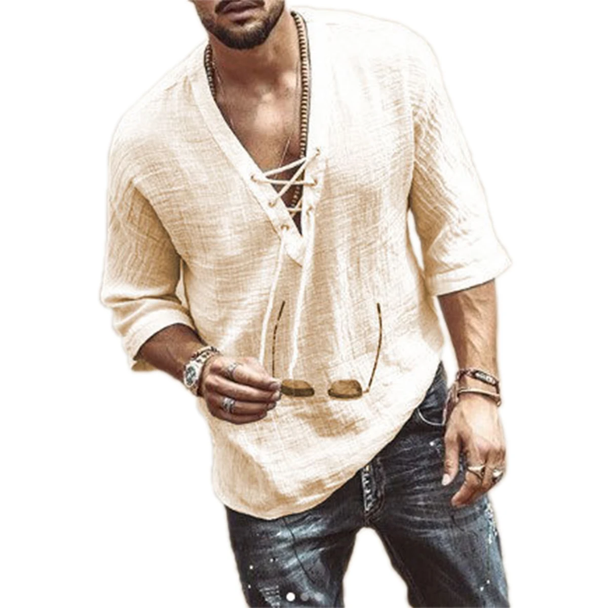 Футболка мужская в стиле хиппи модная повседневная свободная пляжная рубашка со