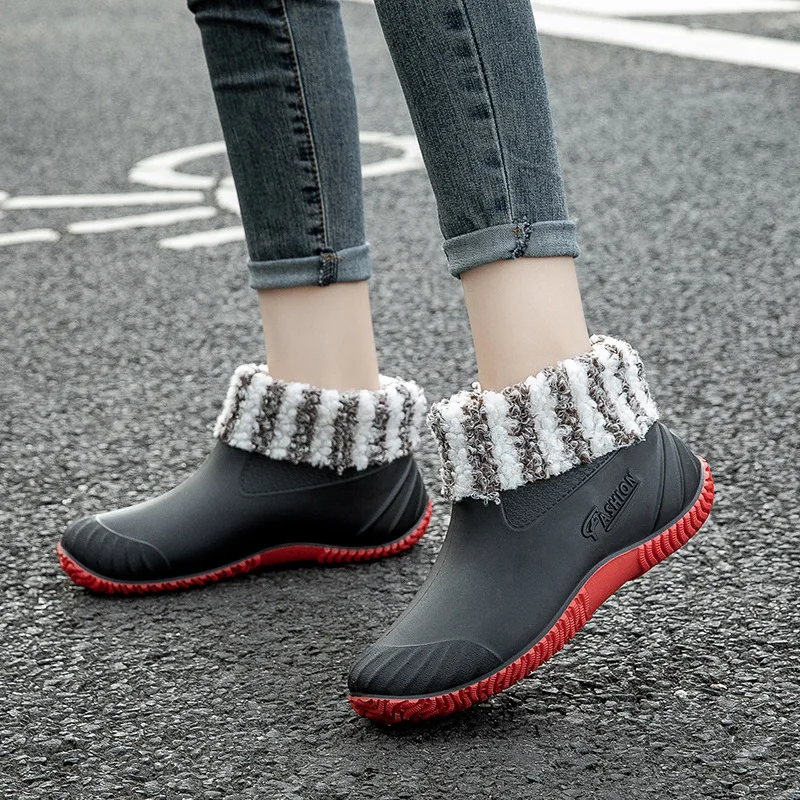 Women New Fashion Ankle Rain Boots Female Outdoor Light Comfort Water Boots Spring Autumn Winter Slip-on Rainboots