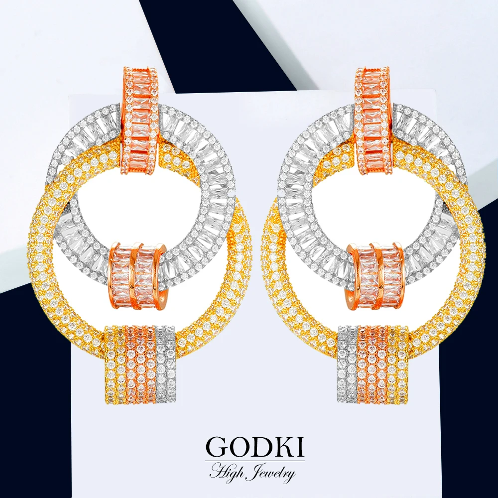 

GODKI 49 мм Роскошные двойные круглые полностью микро кубический циркон Naija Свадебные Серьги Brincos boucle d'oreille 2020 трендовые богемные