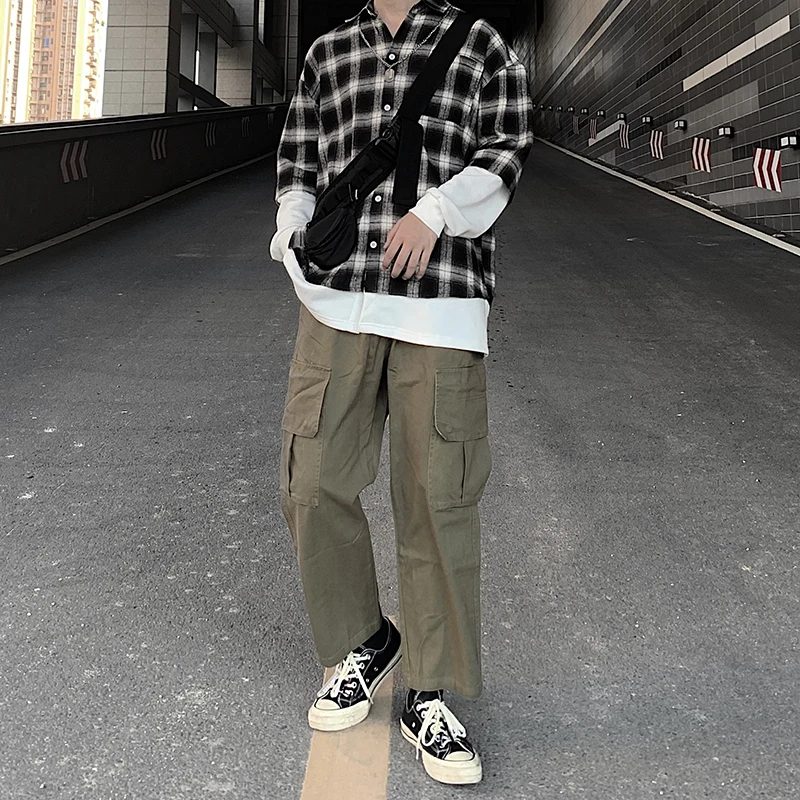 

FMZXG spring and summer 2020 new trend men's overalls retro solid color loose straight tube