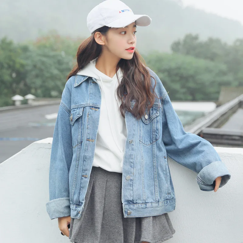 

CGC 2021 Fashion Autumn Denim Jacket Women Solid Simple Korean Style Oversized Denim Jackets Female Casual Jeans Coat Outerwear