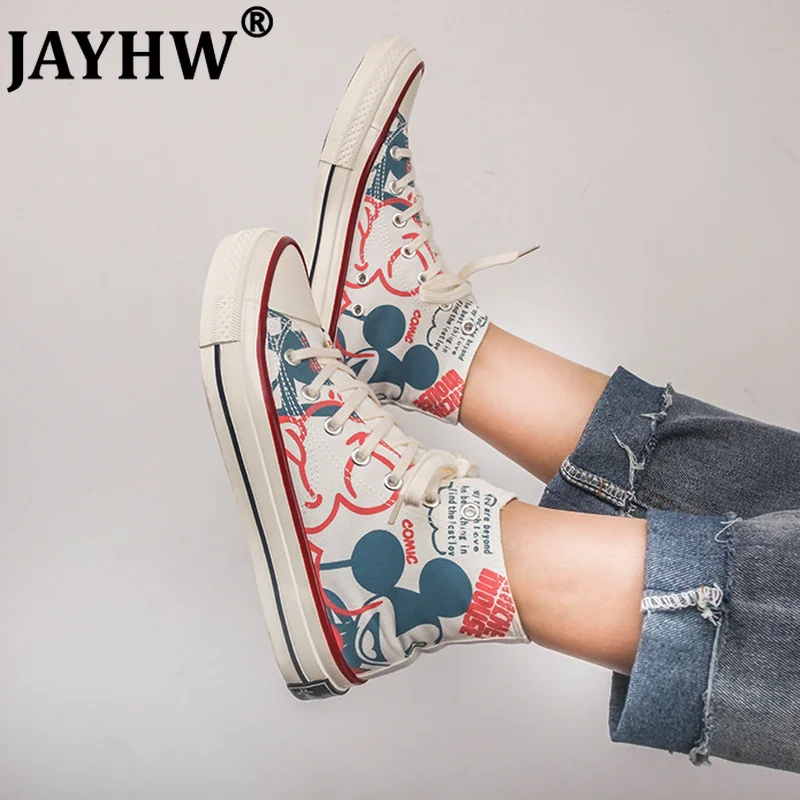 

Кеды JAYHW женские с принтом, холщовые кроссовки на шнуровке, Вулканизированная подошва, повседневная обувь
