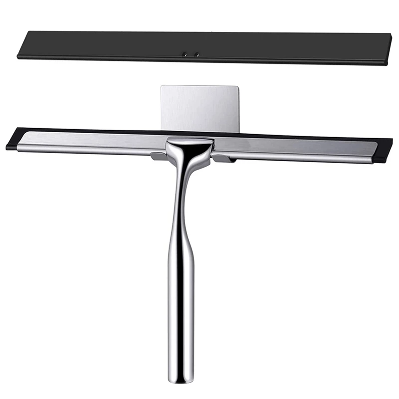 

Hot Shower Squeegee,Window Wiper Stainless Steel Window Squeegee Shower Cleaner with Self Adhesive Hook,Replaceable Wiper
