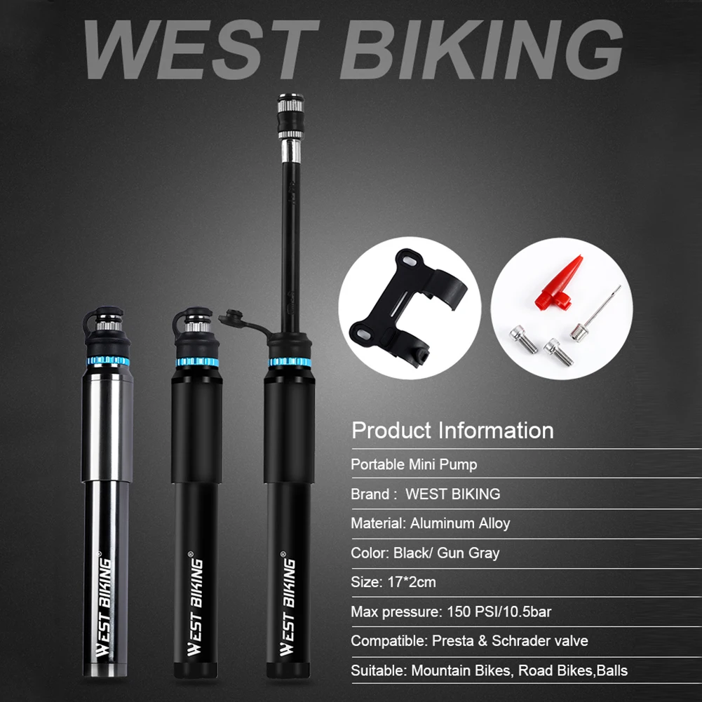 WEST BIKING велосипедный мини воздушный насос 150PSI портативный Presta/Schrader Клапан MTB