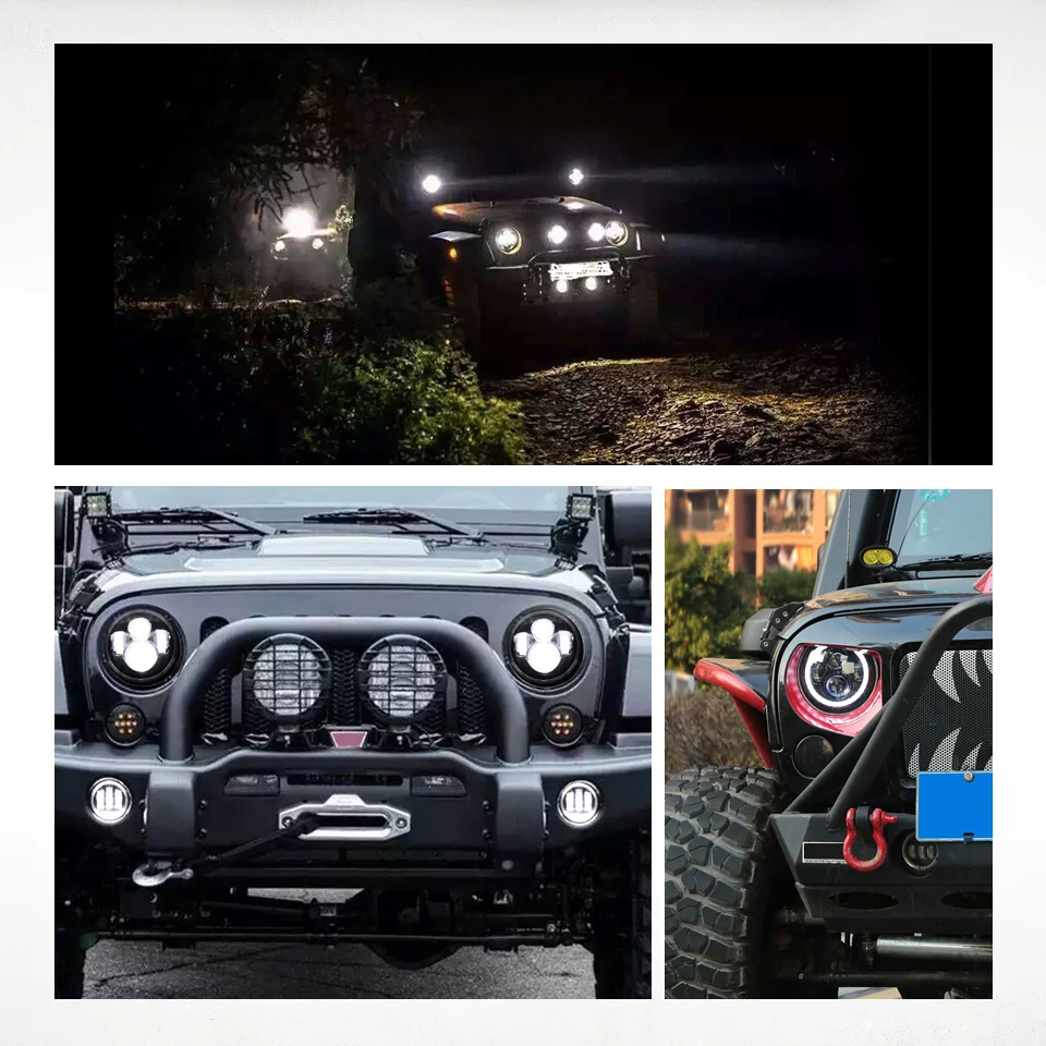 Partol 7 дюймов светодиодные фары внедорожные 4x4 для грузовика Hi/Low Beam Halo Angle Eyes DRL 12V Jeep