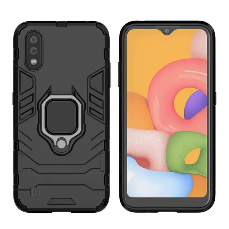 Силиконовый чехол для Samsung A01 магнитный металлический телефона с кольцом Galaxy A 01 SM