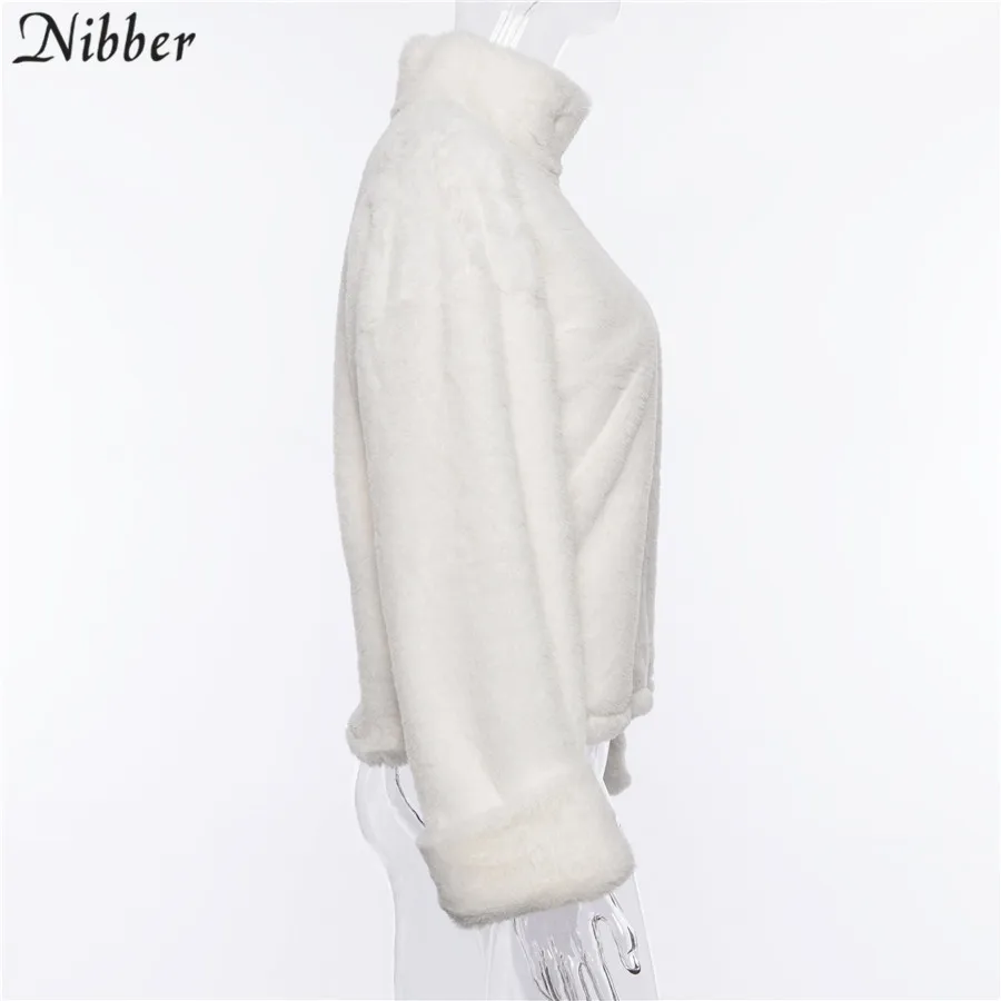 Nibber/Осенняя мода, женские топы с плюшевой подкладкой, длинная плюшевая куртка с капюшоном,, уличный Повседневный Белый пуловер для вечеринки, женский свободный Тонкий Топ