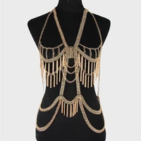 stage show party girl body chains costume women body ketting fashion gold multilayer tassel bikini ketting necklace jewelry
