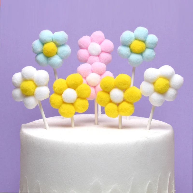 Cakelove 1 шт Мягкий помпон розовый цветок торт Топпер детский душ день рождения
