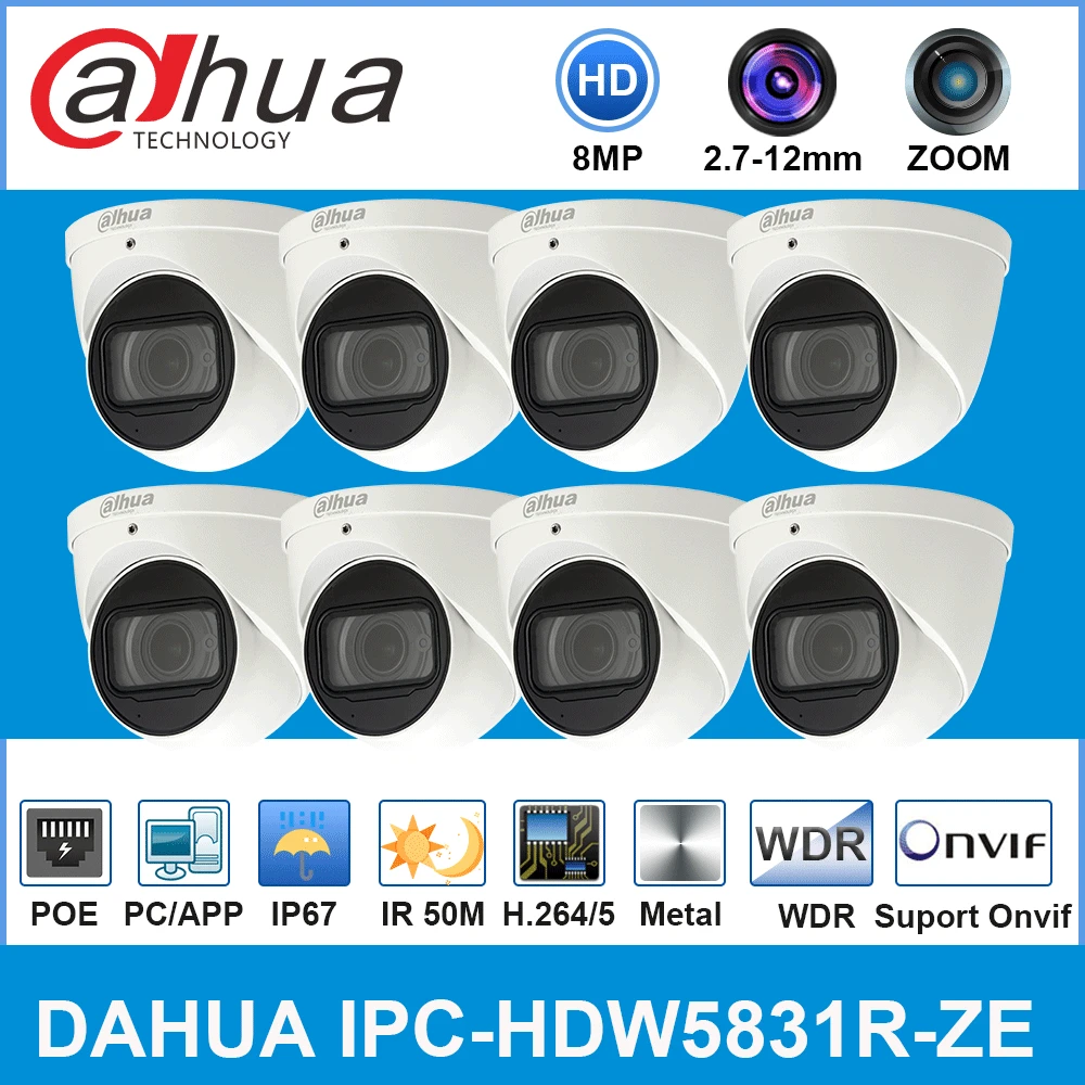 Оригинальная ip камера Dahua 8 Мп WDR купольная 50 м ИК глазной шар сетевой зум микрофон