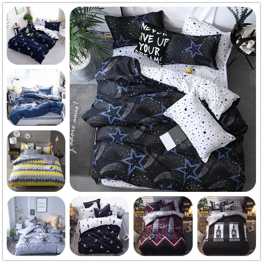 

stars black n white bedding set queen double single size children bed linen set