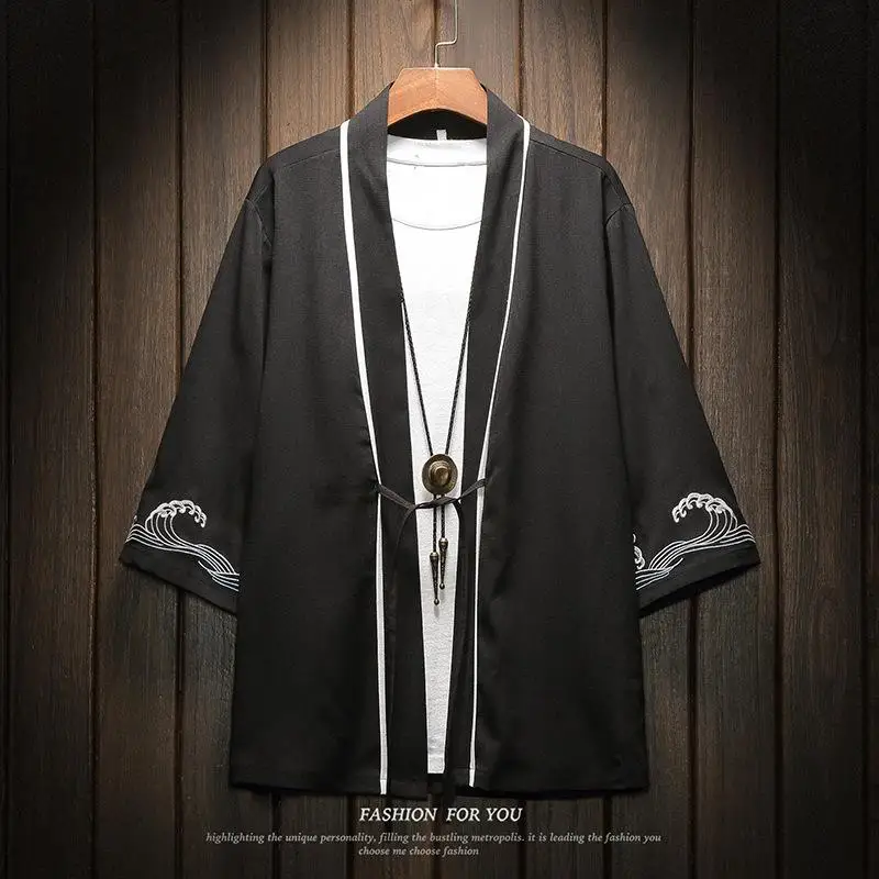 Летняя Новинка для мужчин Haori одежда Винтаж Китайский дракон солнцезащитный крем классический кардиган блузка кимоно топ азиатского Аниме Косплей рубашка 5XL - Цвет: Style F