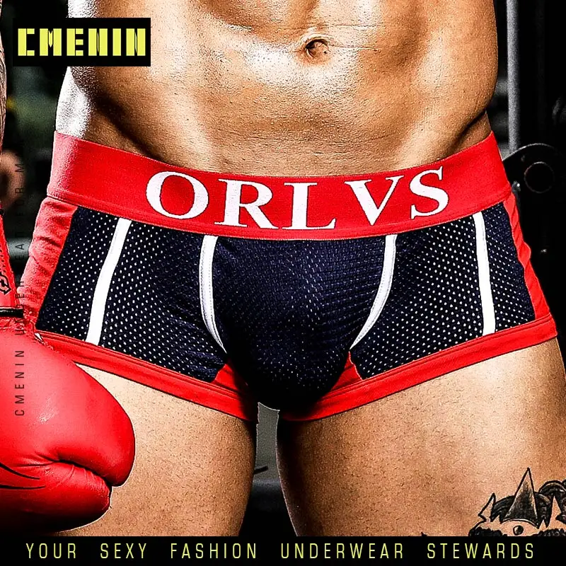 Красный Брендовые боксеры, мужское нижнее белье ORLVS, фирменные мужские боксеры s Cueca, дышащее Сетчатое нижнее белье, мужские боксеры, Cuecas OR92 - Цвет: Красный