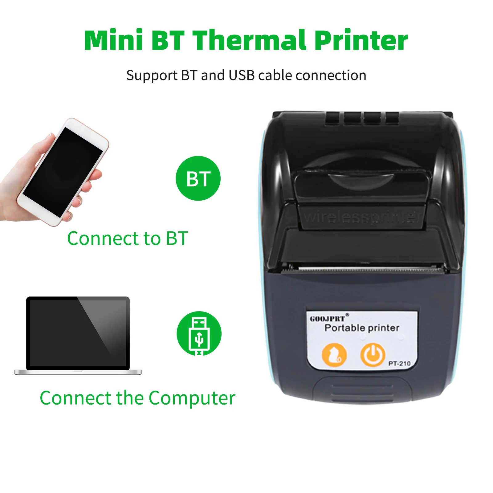 

58mm принтер для ногтей Wireless Mini Thermal Printers Portable Bluetooth-compatible Phone Android iOS PC
