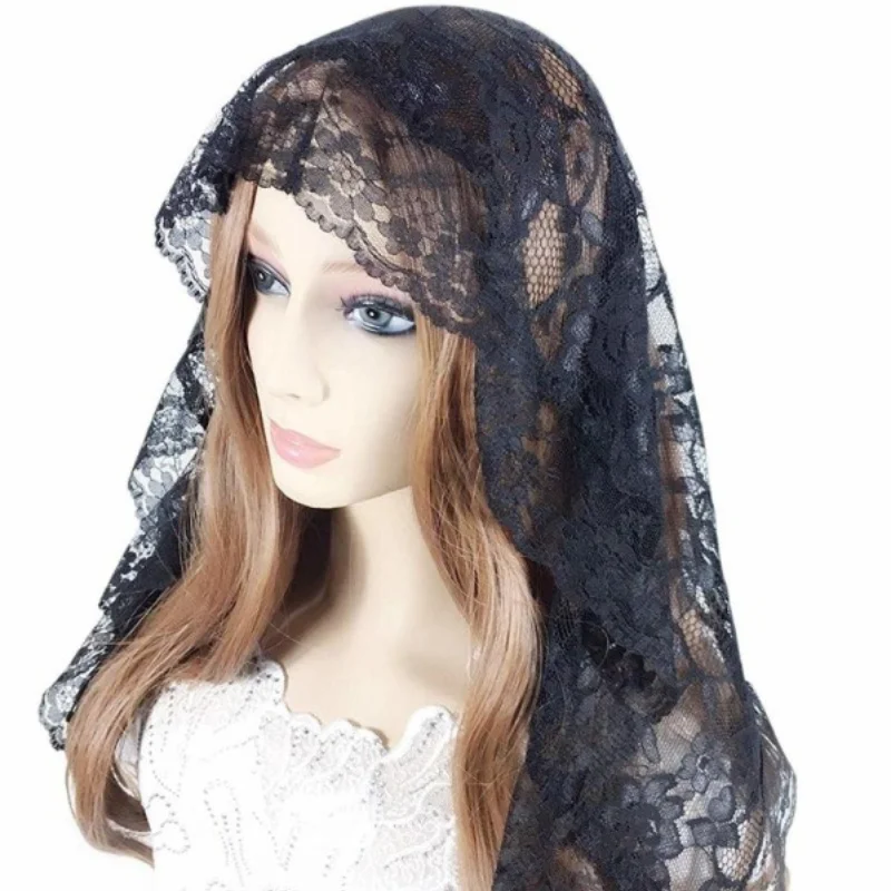 

Black Ivory Short Mantilla Veil for Church Vintage Catholic Veil Bridal Head Covering Scarf Latin Mass Velo Negra Voile Mantille