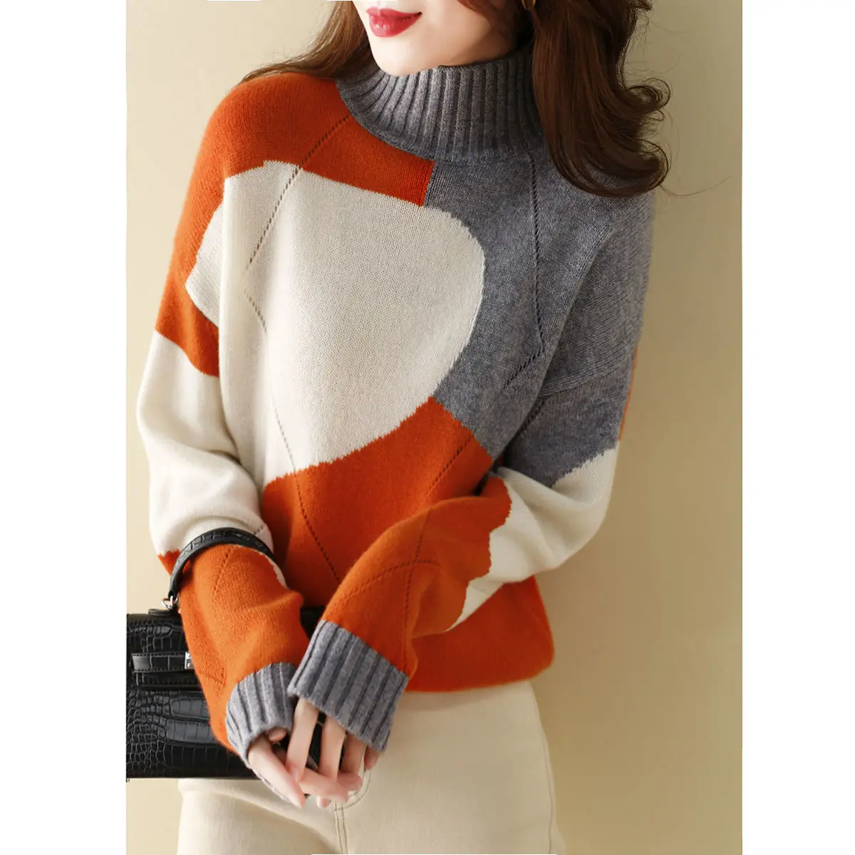 

Женский трикотажный кашемировый свитер-водолазка, повседневный плотный теплый пуловер с длинным рукавом, облегающий джемпер, K607, Осень-зим...