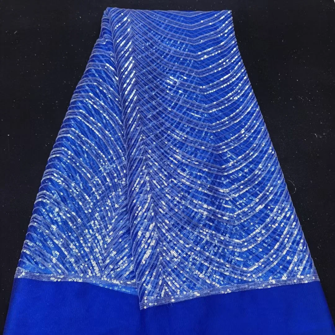 

African Lace Fabric Sequins 5 Yards Nigerian Tulle Lace Fabric 2021 High Quality For Sew Diy Dress Party Wedding