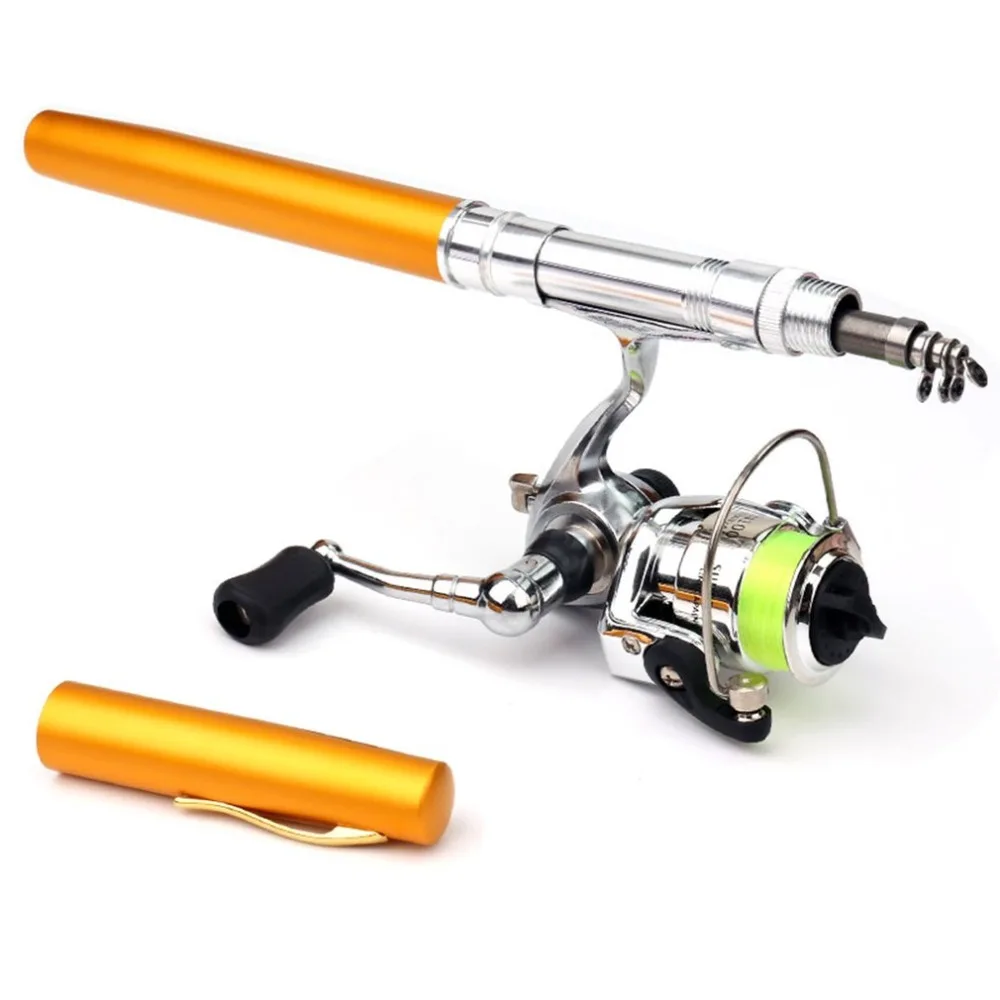 

Mini Portable Pen Type Fishing Rod Telescopic Fishing Pole with Metal Fishing Reel Outdoor Fishing Tackle Accessories Outdoor