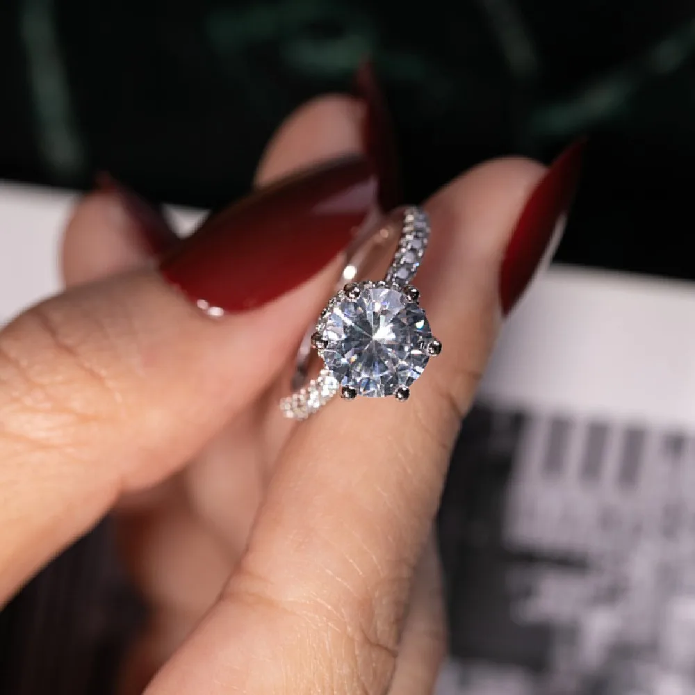 

Real Solid 925 Sterling Silver Ring Luxury 2Ct Round-cut 5a cz stone Wedding Rings Engagement For Women accessaries gift